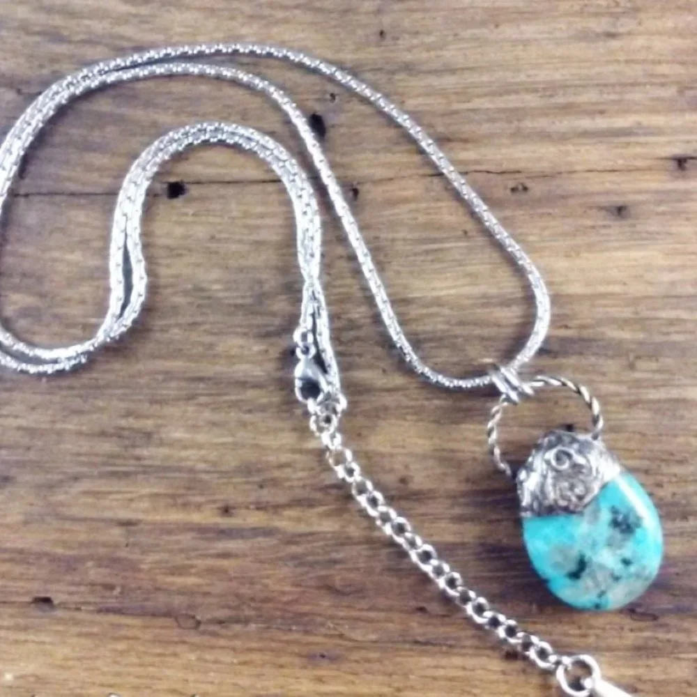 Aqua Kiwi Jasper Teardrop Pendant Necklace - Picture 5 of 6